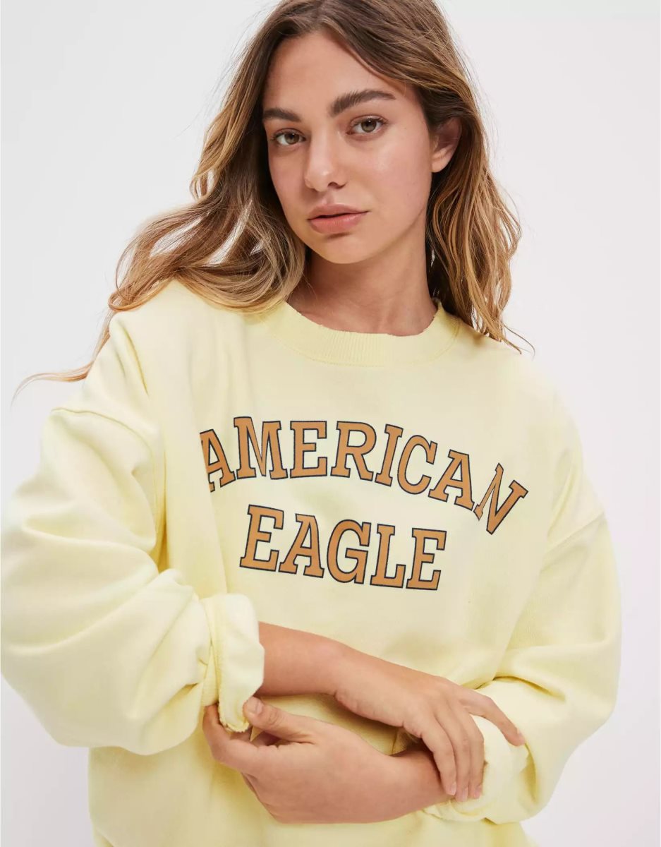 T Shirt Graphique American Eagle AE Oversized Jaune Femme | JND-93101774